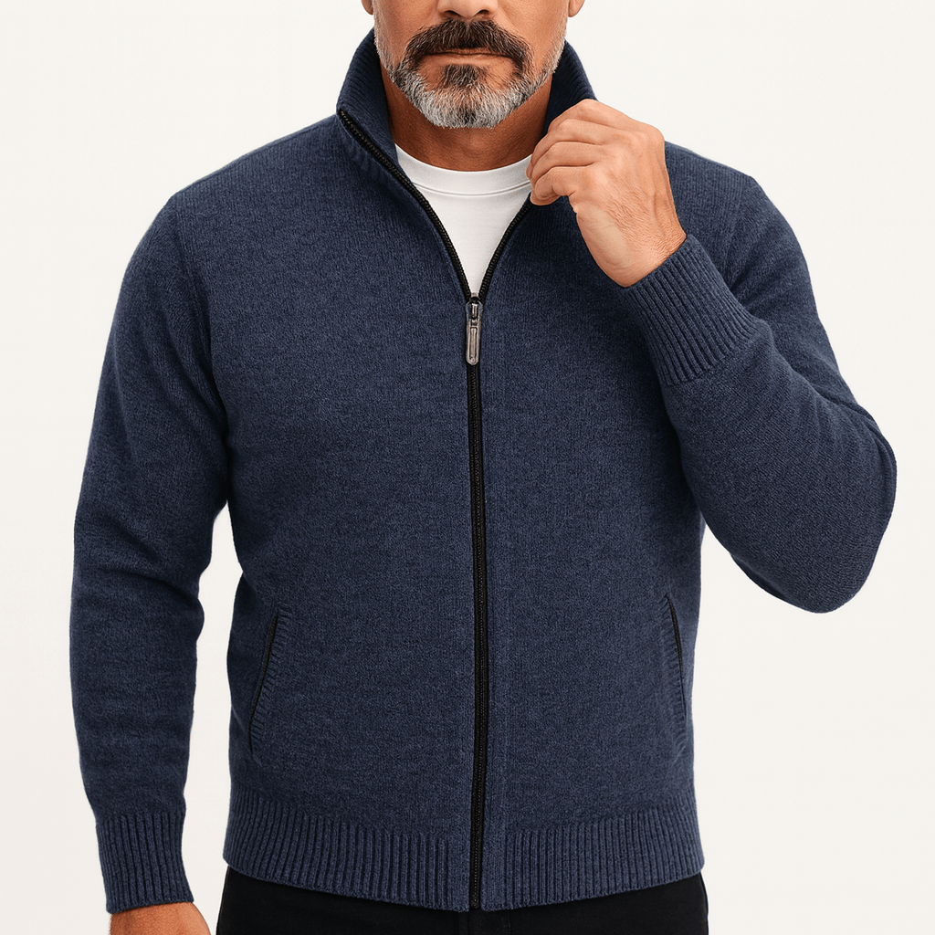 Luxe-Men's Zip Up Cardigan - High Collar Knit Wear 1