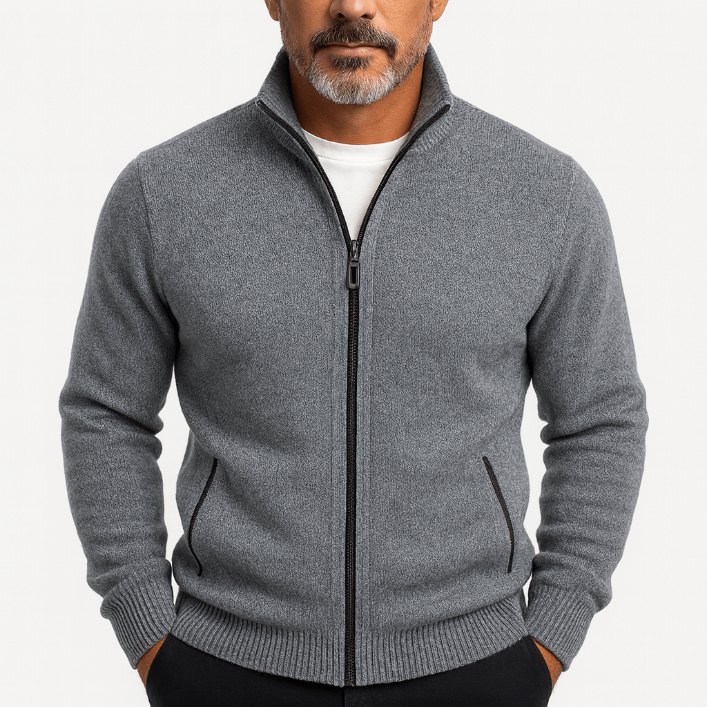 Luxe-Men's Zip Up Cardigan - High Collar Knit Wear 2