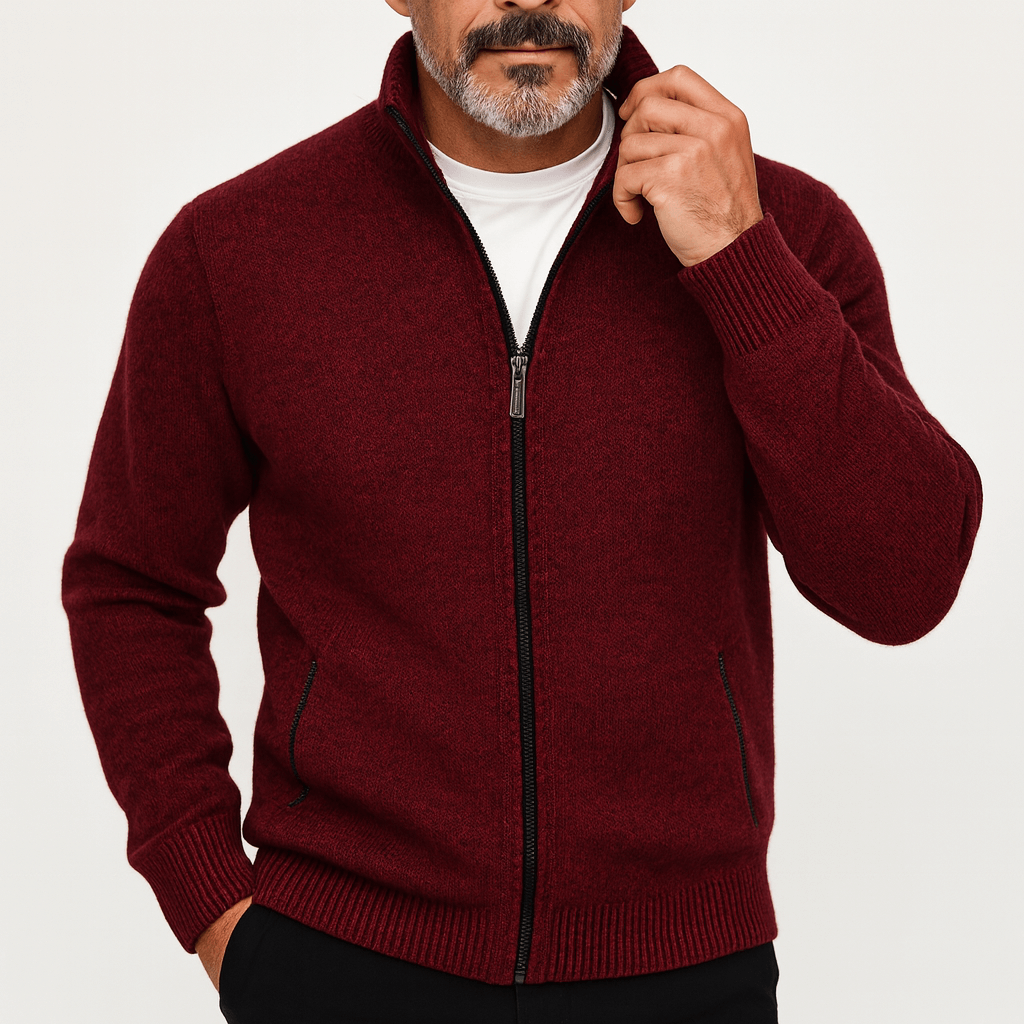 Luxe-Men's Zip Up Cardigan - High Collar Knit Wear 3