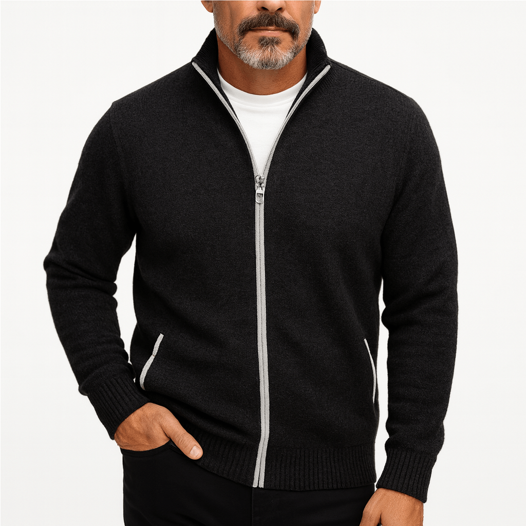 Luxe-Men's Zip Up Cardigan - High Collar Knit Wear 4