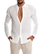 Stylish Men's Linen Shirt - Slim Fit, French Collar, White-6