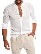 Stylish Men's Linen Shirt - Slim Fit, French Collar, White-1