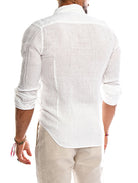 Stylish Men's Linen Shirt - Slim Fit, French Collar, White-3