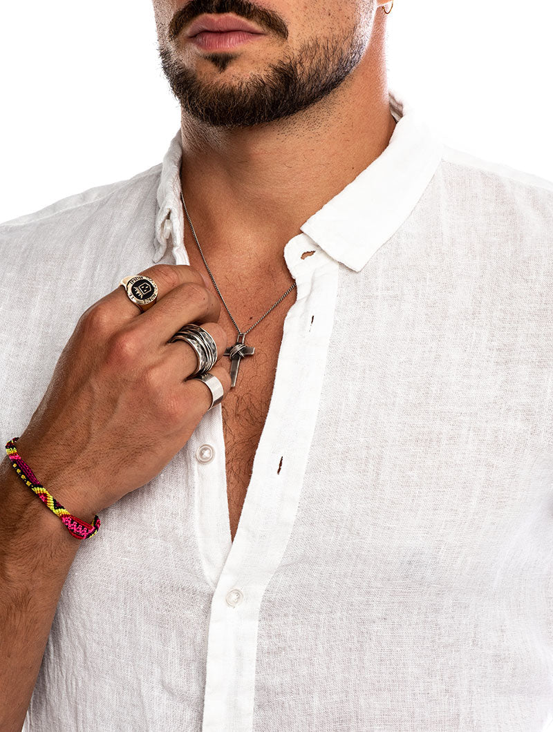 Stylish Men's Linen Shirt - Slim Fit, French Collar, White-2