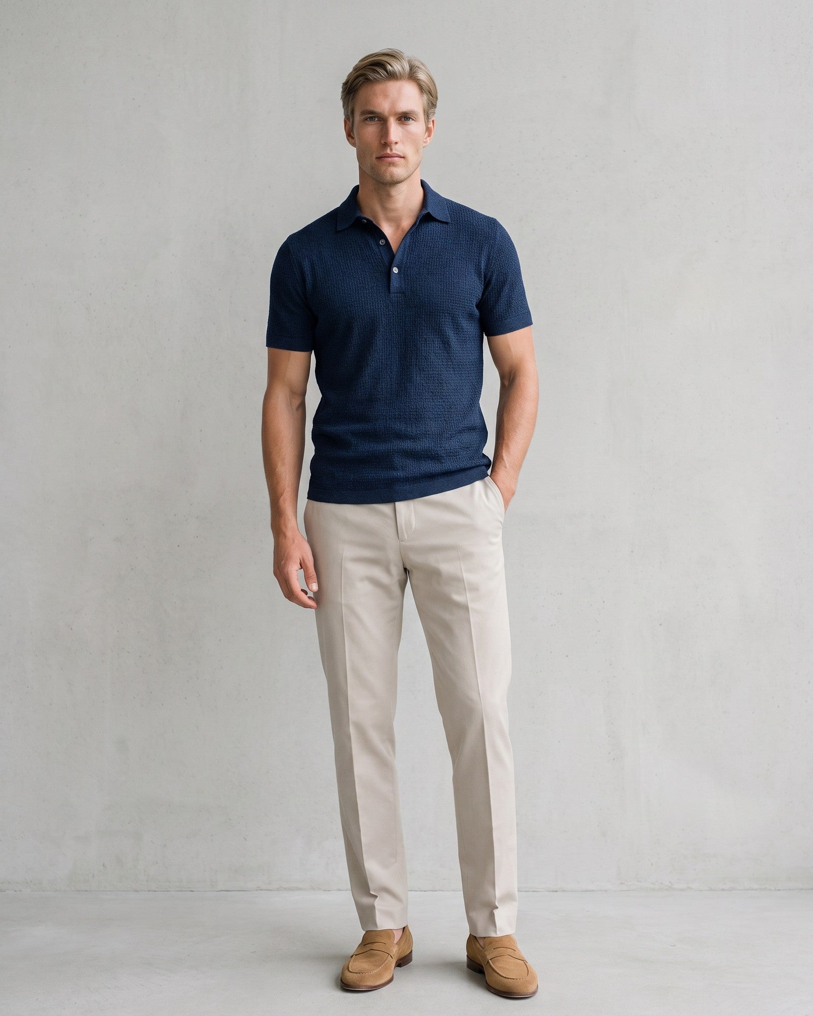 Men's Breathable Polo Shirt on model - Navy