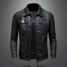 UrbanEdge Men's Black Leather Jacket - Tailored Fit with Zippered Pockets-3