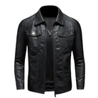 UrbanEdge Men's Black Leather Jacket - Tailored Fit with Zippered Pockets-1
