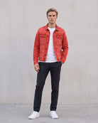 Men's Stylish Denim Jacket - Modern Urban Streetwear on model - Red