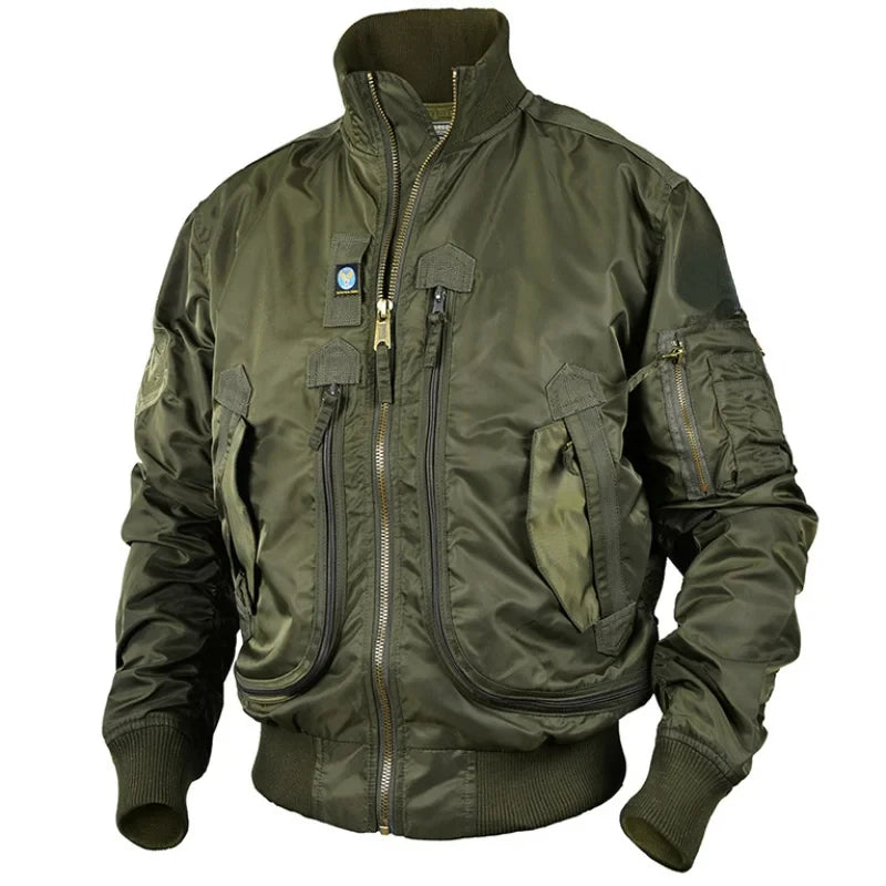 UrbanGear - Men's Tactical MA-1 Jacket with Large Pockets, Army Green-1