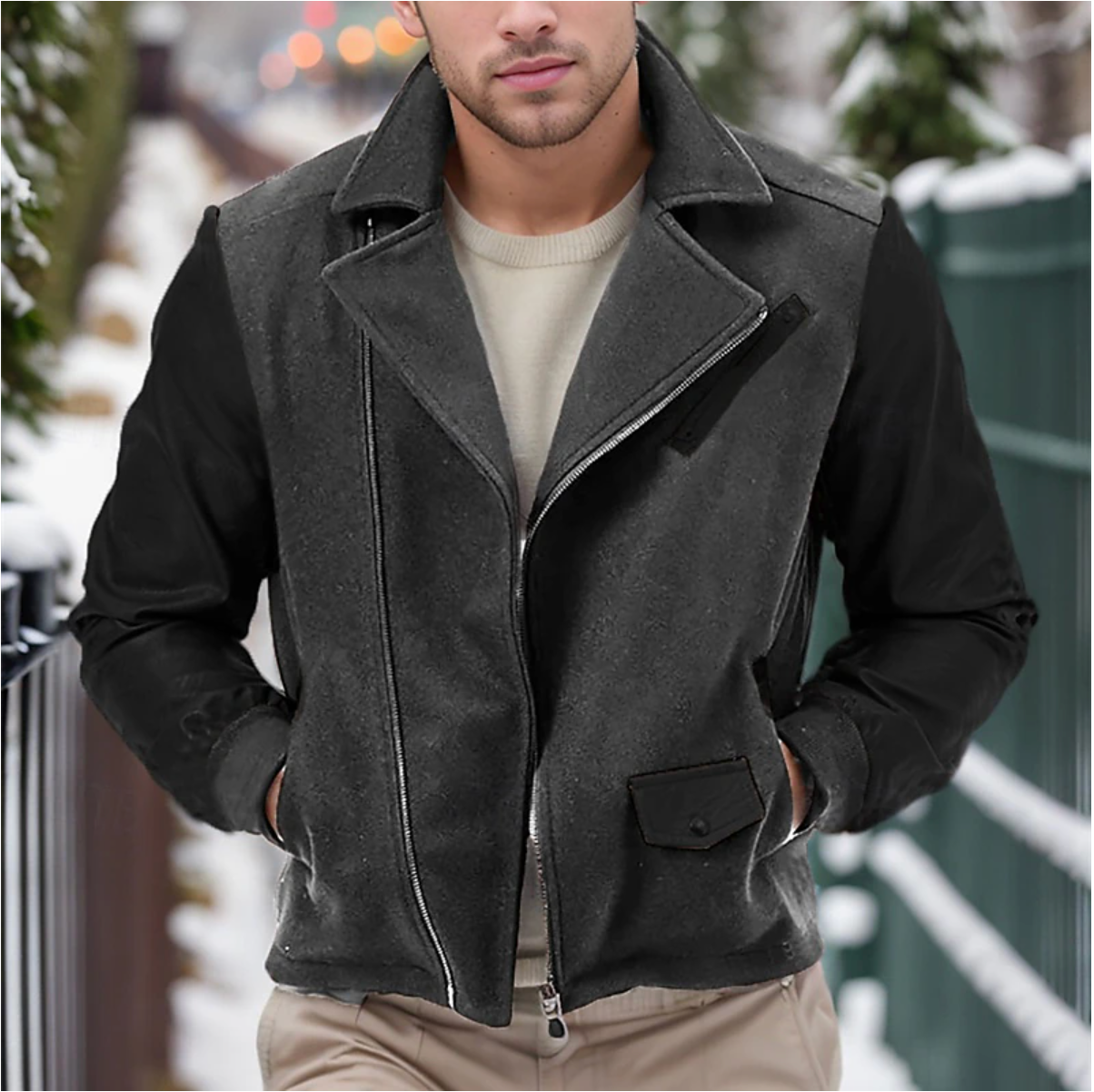 Classic Men's Winter Coat - Premium Faux Leather Design