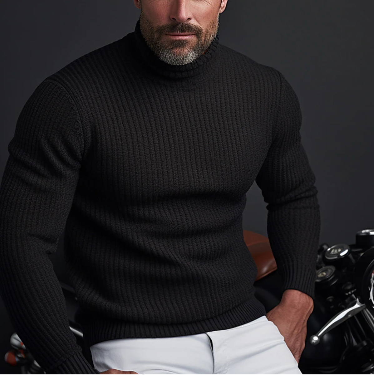Men's Premium Turtleneck Sweater Cotton Blend