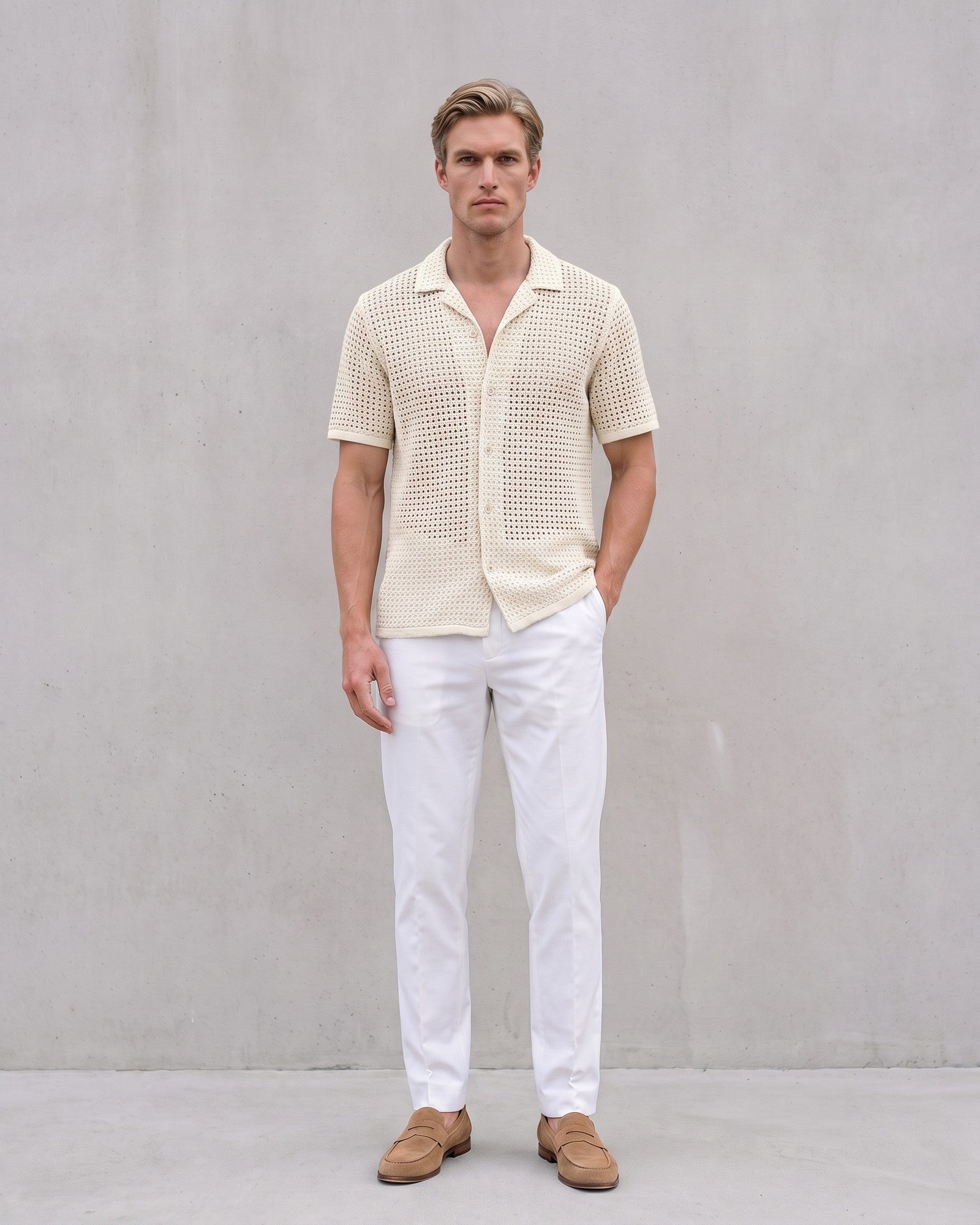 Men's Smart-Casual Summer Shirt on model - White