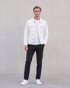 Men's Stylish Denim Jacket - Modern Urban Streetwear on model - White