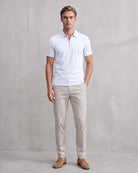 Modern Men's Zip-Up Polo Shirt - Stylish & Breathable Design on model - White