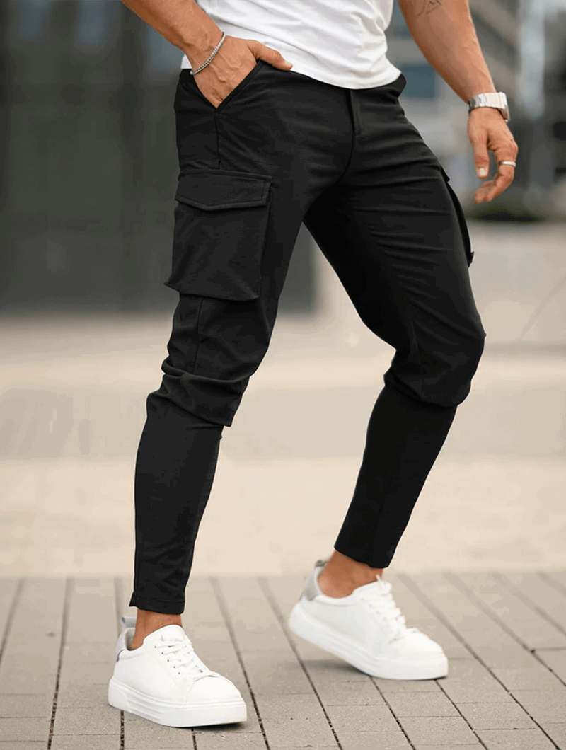 Stealth Mode - Men's Black Cargo Pants with Multiple Pockets-2