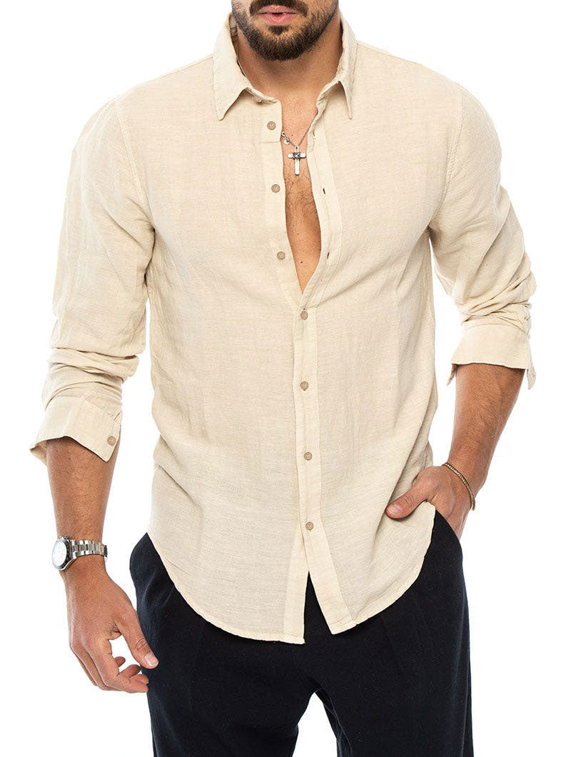 Variant image for Stylish Men's Linen Shirt - Slim Fit, French Collar, White-5
